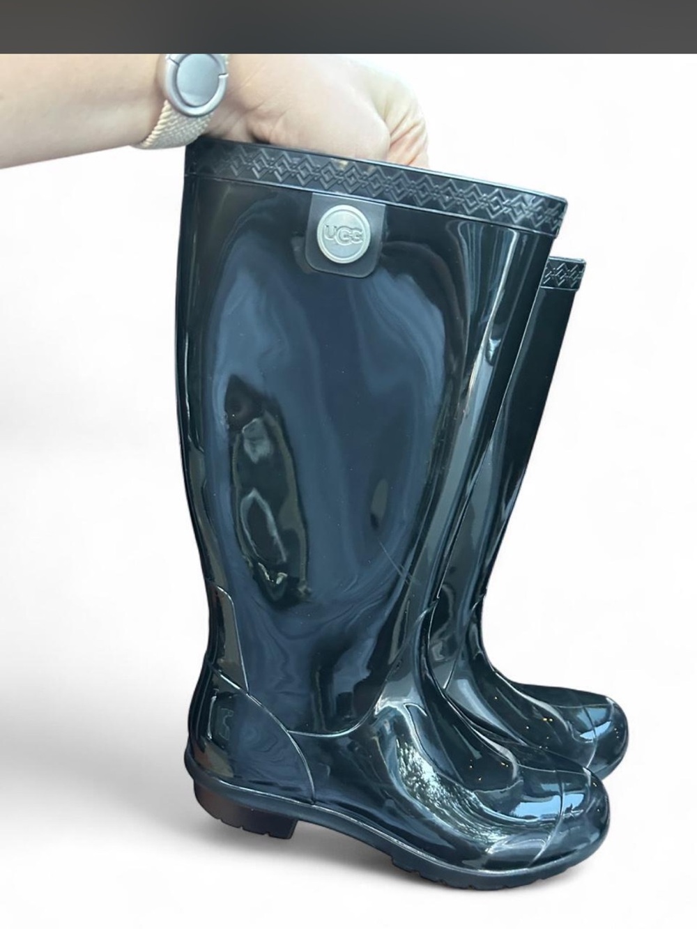UGG Women's Glossy Black Tall Rain Boots